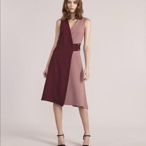 Red and Burgundy contrast wrap dress